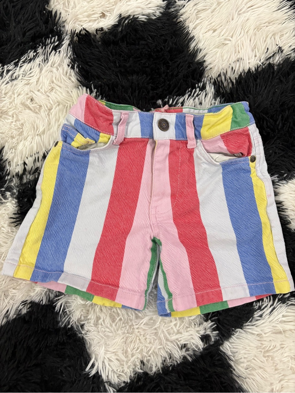 Mini Boden Striped Cotton Shorts in Red Pink Blue Yellow Green